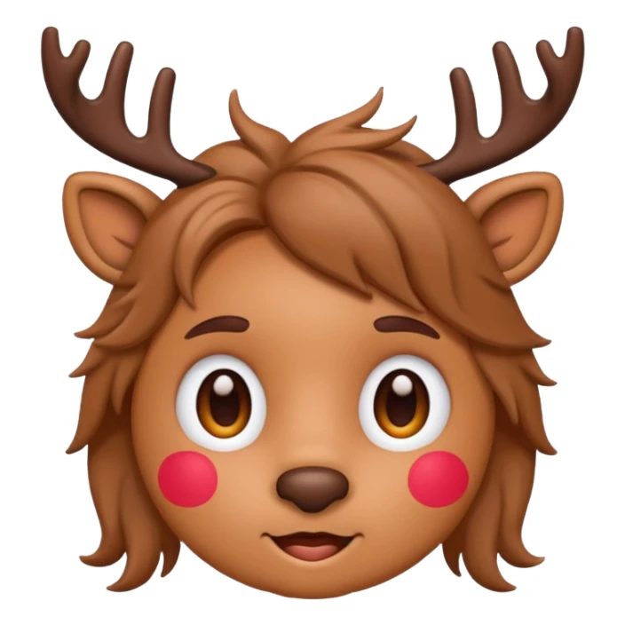 Rudolph cute face emoji for slack simple with hair sticker