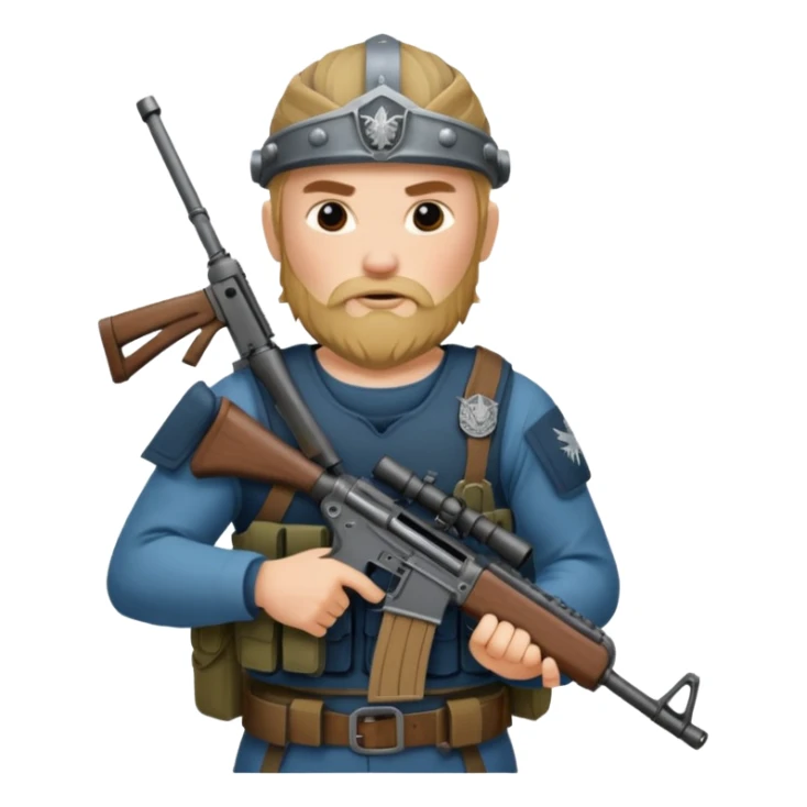 Viking in seal team 6 outfit with a military rifle sticker