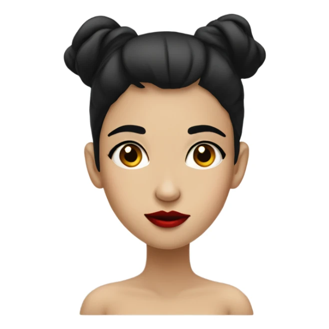 Girl with black cheeks while facing to the left with a pointy nose with black hair and red lips sticker