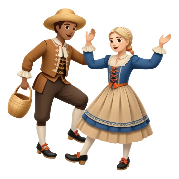 cinematic-realistic-scene-of-two-performers-executing-the-klompendans,-dressed-in-traditional-dutch-costumes-complete-with-wooden-clogs-and-detailed-folk-patterns,-captured-in-lively-motion-with-soft,-natural-lighting sticker