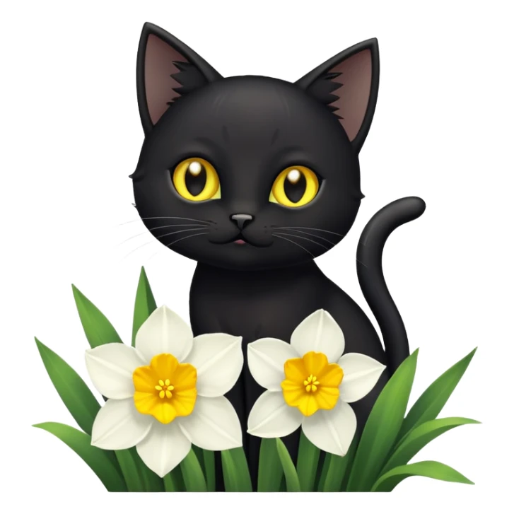 A cute  little  black cat and narcissus sticker