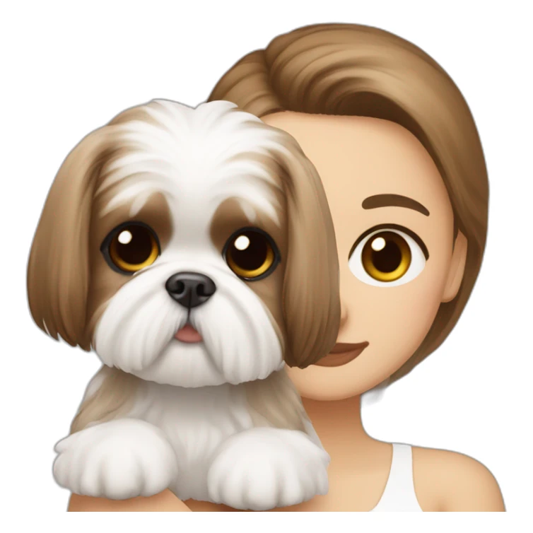 girl white complexion with a small brown and white shih tzu dog sticker