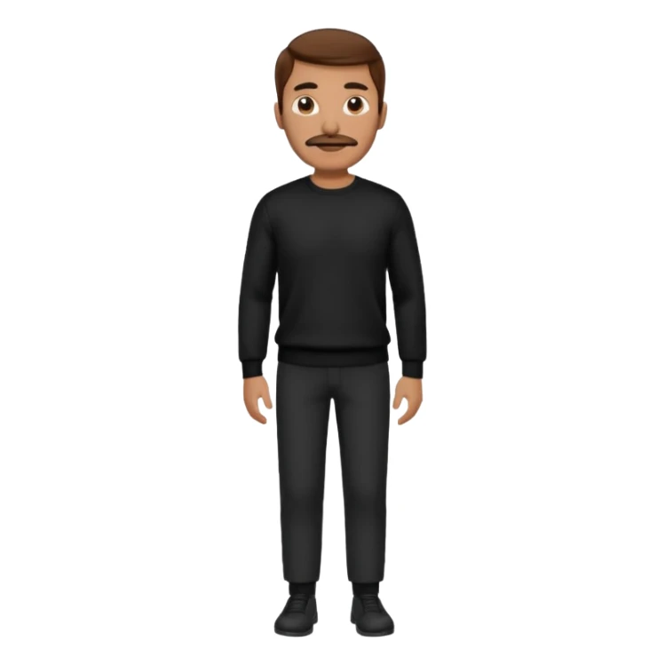 man with mustache, brown hair, 33years old, shirt, high temple Black pullover with a white shirt underneath and black fabric trousers 👕🖤👖 sticker