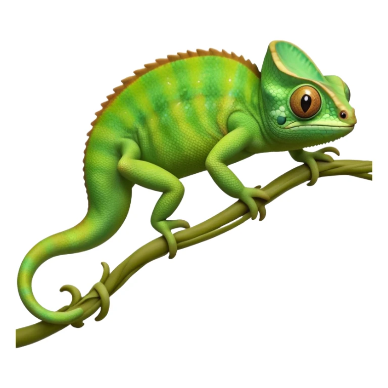 cinematic-chameleon-realistic-full-body-climbing-emoji,-slender-body-gripping-a-twisting-vine-with-prehensile-feet,-scaly-green-skin-shifting-shades-with-its-environment,-large-bulging-eyes-rotating-independently,-delicate-coiled-tail-curling-behind,-long-tongue-slightly-protruding-as-if-ready-to-strike,-simplified-yet-realistic-focused-features,-highly-detailed,-glowing-with-an-ethereal-forest-light sticker