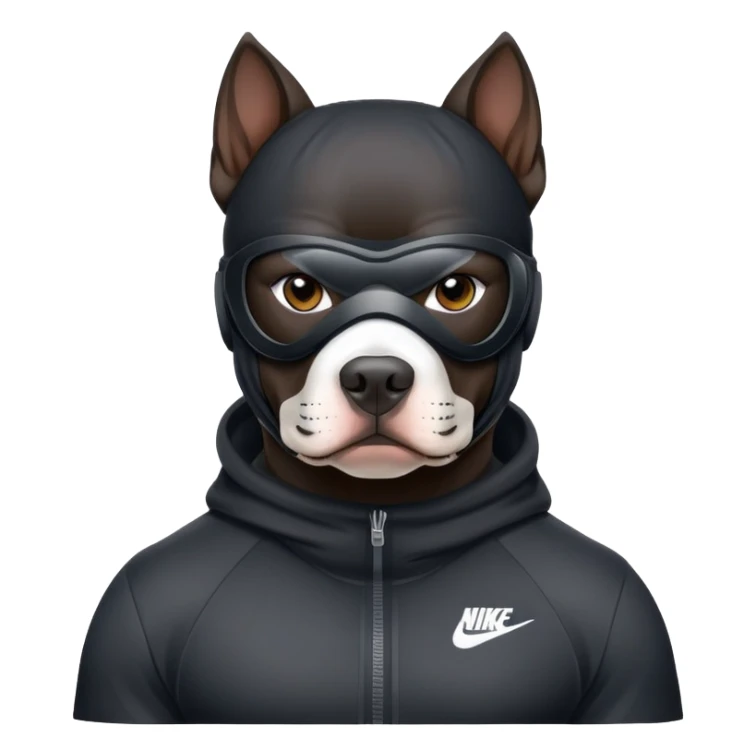 A black pitbull wearing a Nike ski mask sticker