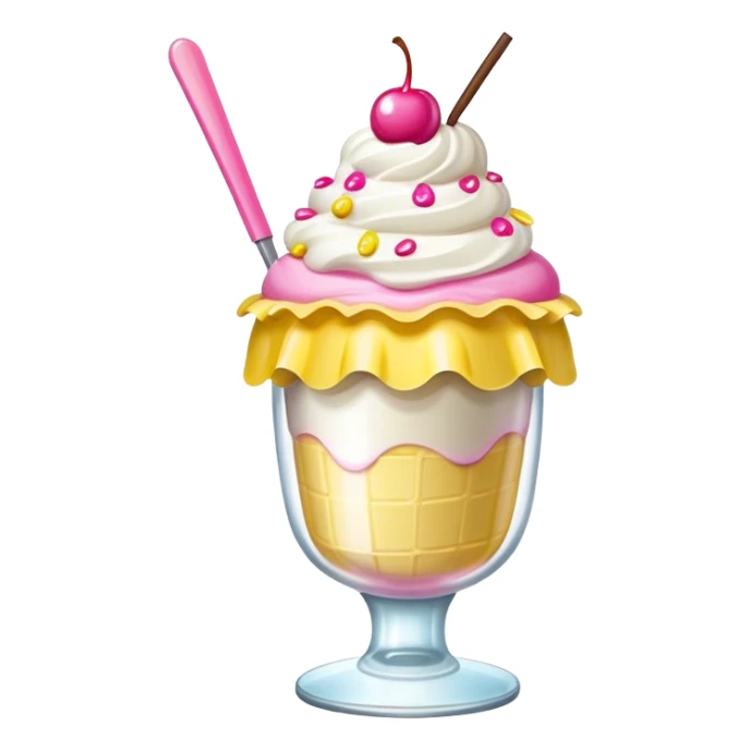 cute banana split with pink toppings in a ruffled glass ice cream cup sticker