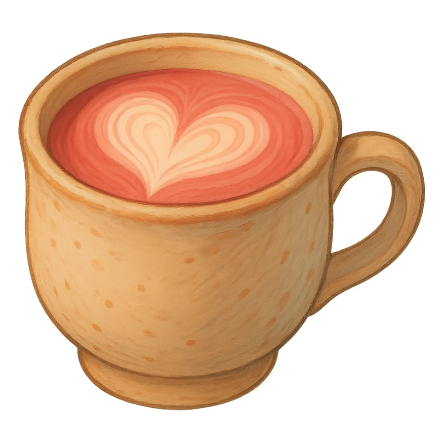 Remove the background, keep the pink mocha in a cozy mug with heart latte art, cute and inviting in Ghibli style with no background. sticker