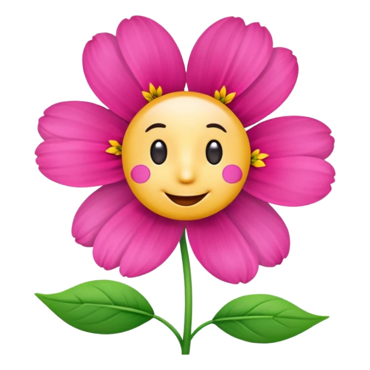 cosmos flower emoji, stylized with a cartoon face sticker