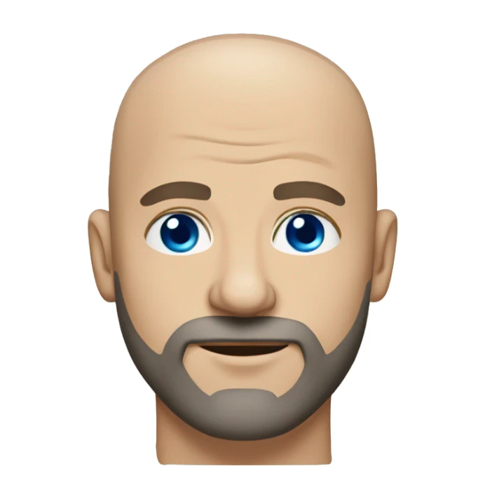 white bald man middle aged, blue eyes, sharp chin ring beard sticker