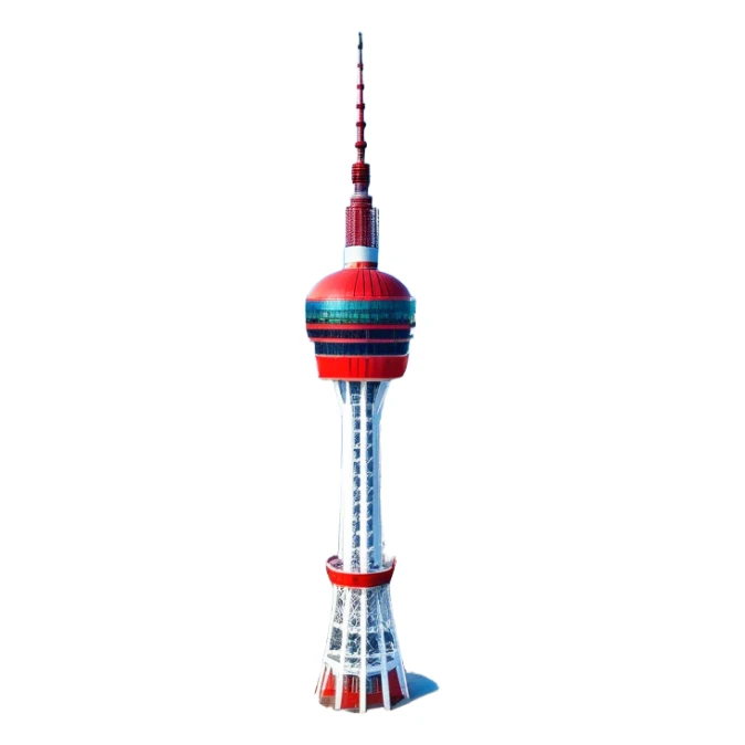​Cinematic Realistic N Seoul Tower, depicted in full daylight as a slender, single-column tower crowned by a cylindrical observation deck, set against a clear blue sky over Seoul’s vibrant cityscape, rendered with crisp architectural detail and bright, natural lighting that accentuates its modern elegance, sticker