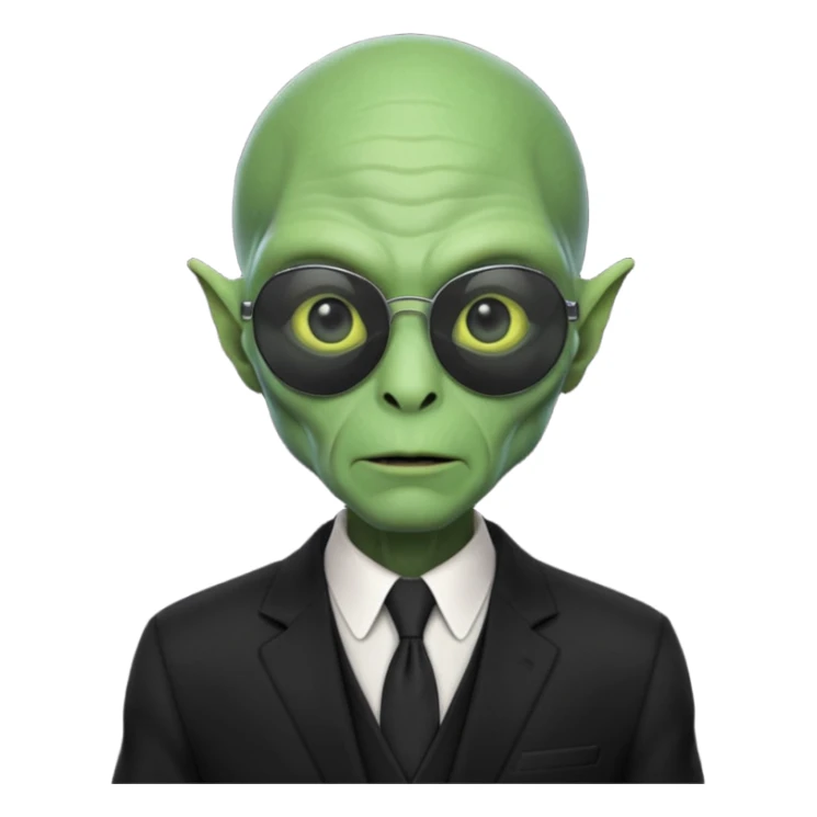 an old alien with black suit, green skin, neutral, sunglass
 sticker