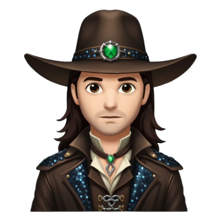 Gabriel Van Helsing from Van Helsing with long dark brown hair, dark brown sequin outfit sticker