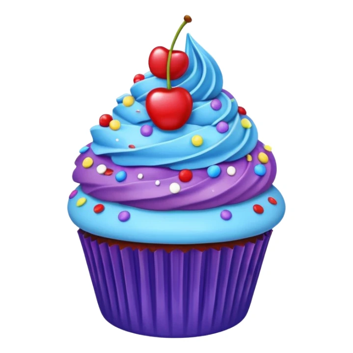 Cartoon Cupcake: blue cream, purple paper, sprinkles with cherry on top  sticker