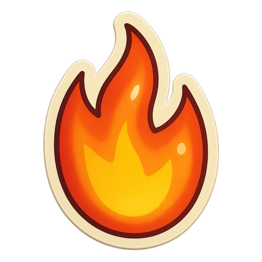 cartoon style sticker, single fire symbol, simple and clear, no text sticker