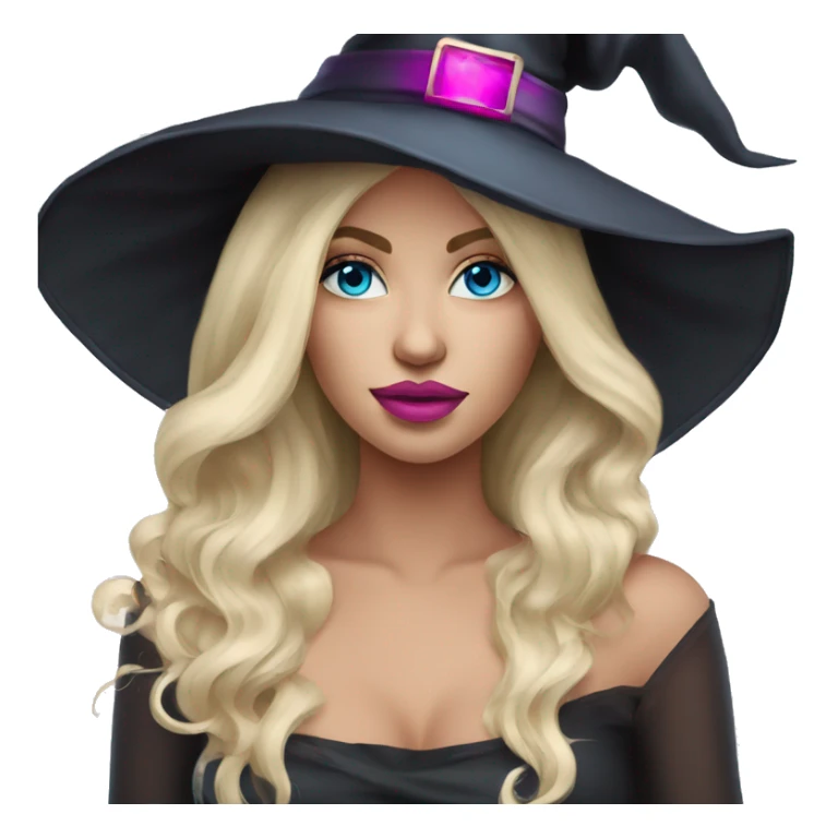 Beautiful blonde blue eyed witch with pink lips wearing witch hat sticker
