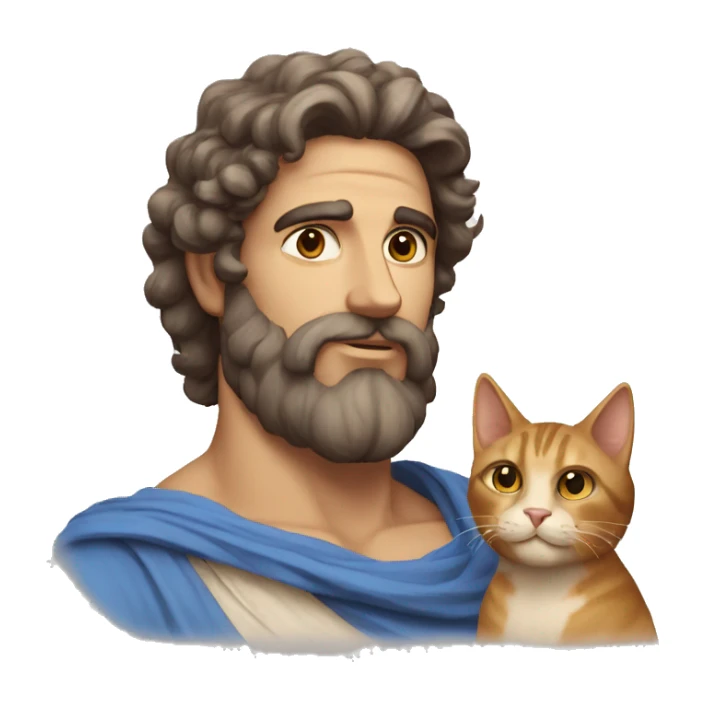 A beardless greek god with a cat sticker