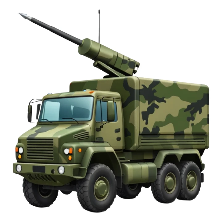 A truck in camouflage green with a realistic electronic warfare system sticker