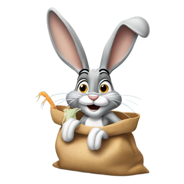 Photorealistic buggs bunny eating a bag of hair sticker