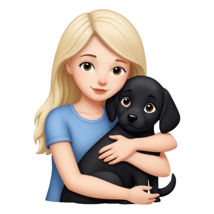 White girl hugging a black dog sticker