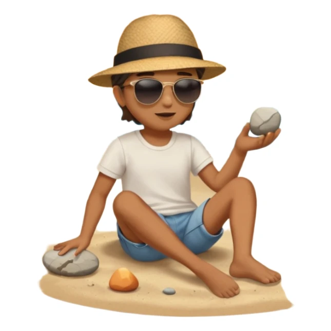 Someone sitting on the ground in the Beach close to the water and throws stone at the water and it's a sunset sticker