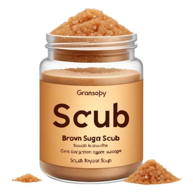 brown sugar body scrub in a white jar with the inscription scrub sticker