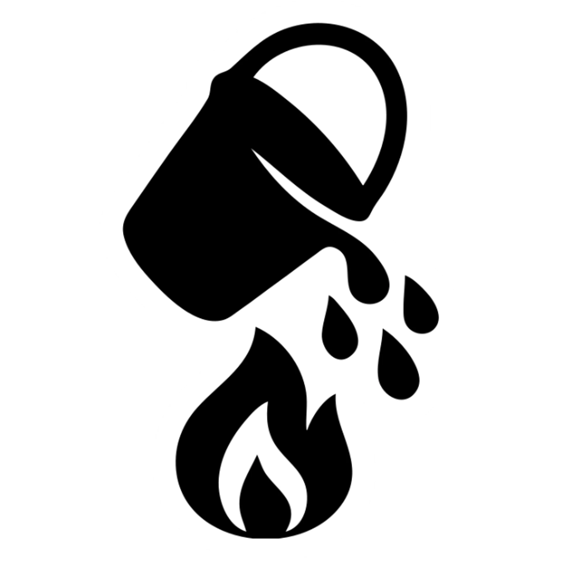 bucket pouring water on a small flame sticker
