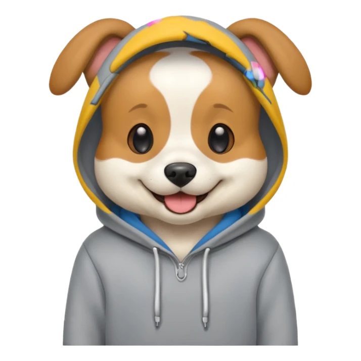 Dog wearing a grey hoodie sticker