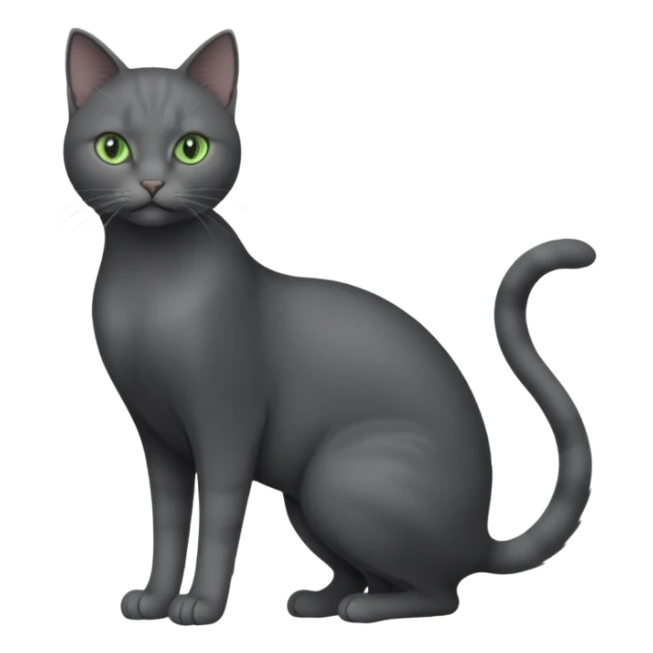 full body view of beautiful female solid dark grey cat with green eyes, grey face, white toes/paws and small white patch on her chest sticker