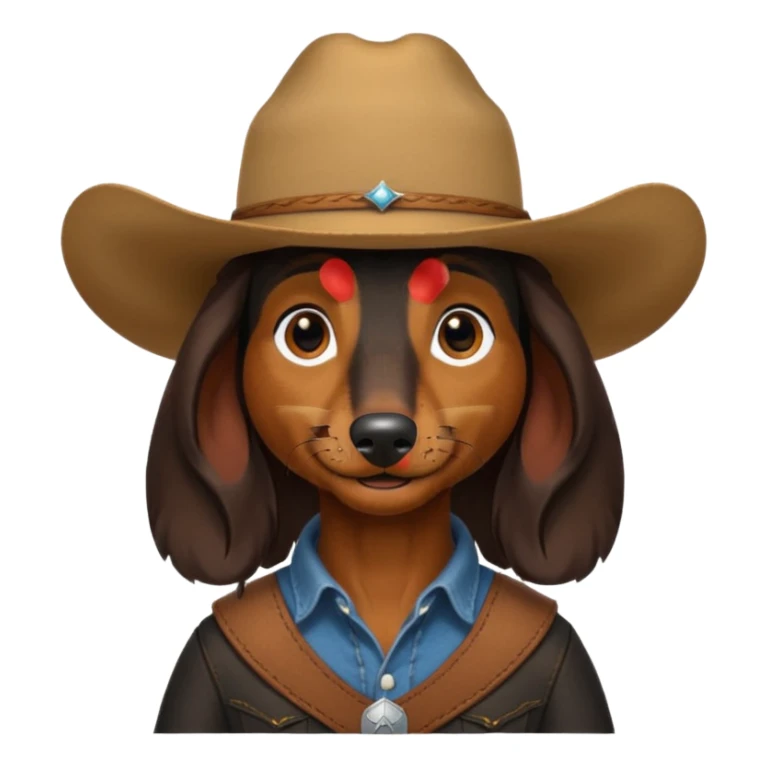 mostly black with some brown long hair daschund with a cowboy hat sticker