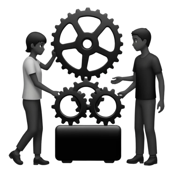 person silhouette handing a gear to another sticker