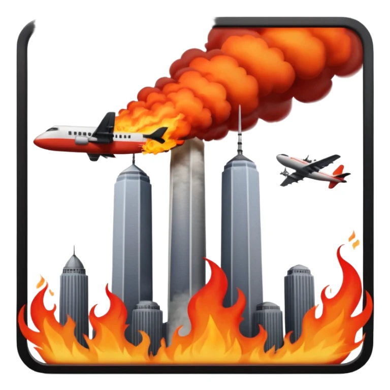 Make a sticker for what happend in New York towers on 9/11 make it 3d with the airplane hitting them  sticker