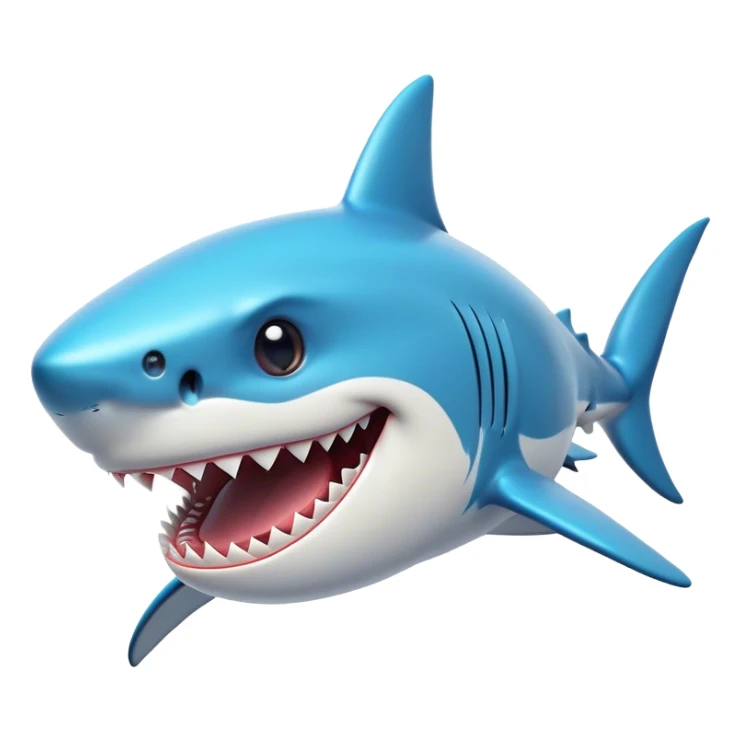 Cinematic Comical Shark Portrait Emoji, Head tilted dramatically with an exaggeratedly amused expression, featuring a striking, glossy streamlined body with bold accents and wide, expressive eyes filled with playful disbelief, Simplified yet hilariously expressive features, highly detailed, glowing with a slightly sassy glow, high shine, dramatic yet playful, stylized with an air of cheeky marine mischief, bright and endearing, soft glowing outline, capturing the essence of a spirited and over‐the‐top shark, so meme‐worthy it feels like it could snap its jaws into internet fame instantly! sticker