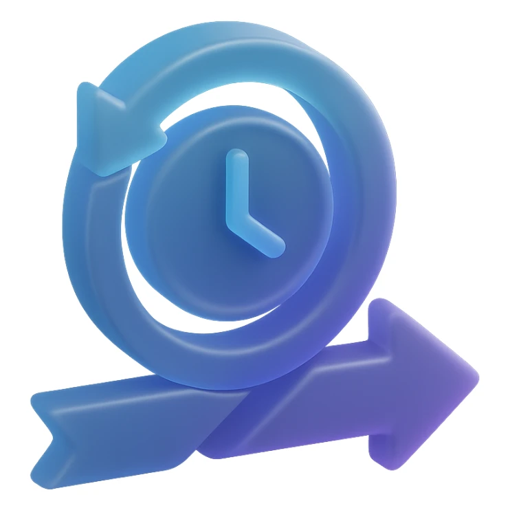 3D emoji in matte glass style with a blue to purple gradient symbolizing fast implementation, agile methodology, and focus on time-to-market. Visualize speed, agility, and efficiency. sticker