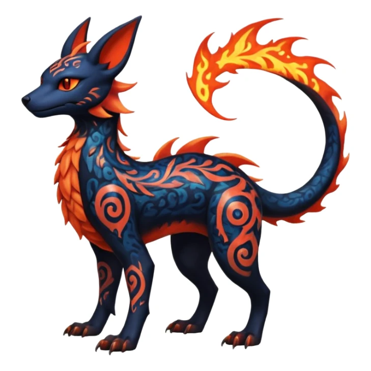 Shiny Fiery Dark Ugly Evil Realistic Glowing Eldritch Horror Cool Edgy Badass Emo Demonic Batty Dusky Ethereal Punky Aural Fluorescent Bioluminescent Hideous Canine-Litten-Amaura-Salandit-Noibat-Flareon-Fakémon-fusion (full body) with intricate pattern markings sticker