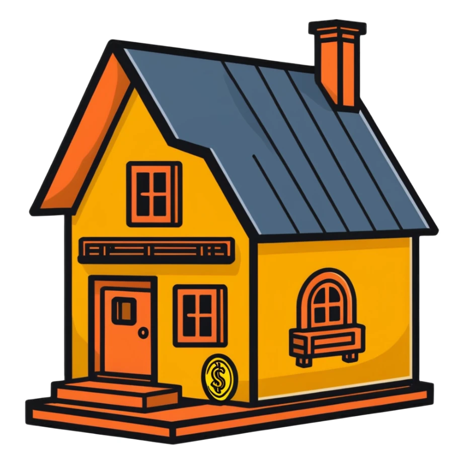 penny coin cut open revealing a cute little character living inside, penny interior decorated like a tiny house with furniture sticker