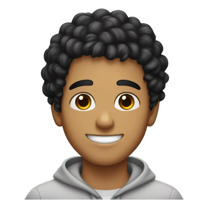 young hispanic guy with very curly black  hair and no beard or mustache, and with sweet smile sticker