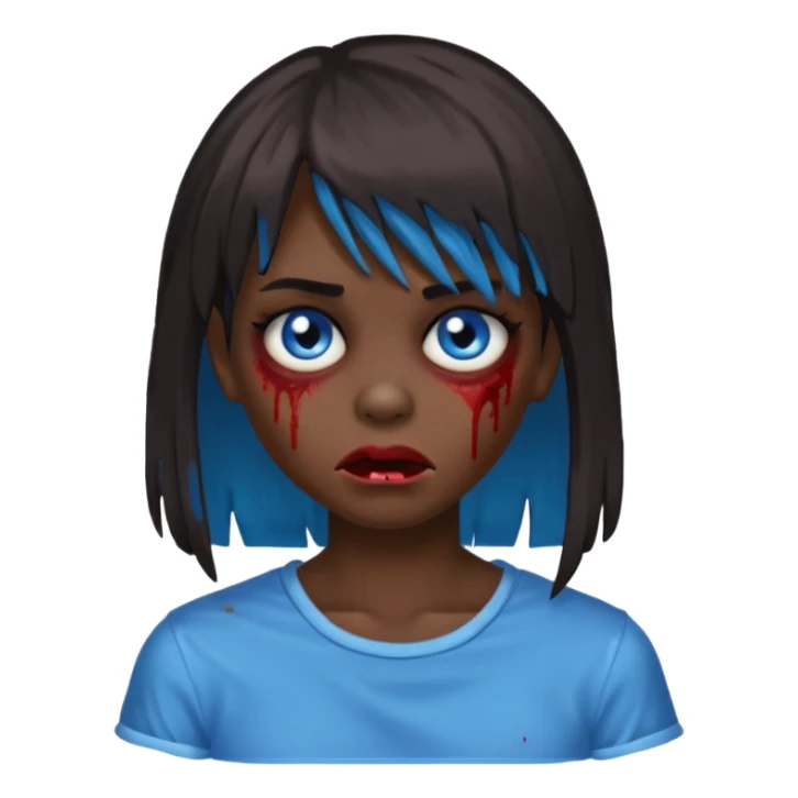 zombie emoji 🧟‍♀️ dark hair long her shoulders bangs emo and ragged haircut blue eyes sticker