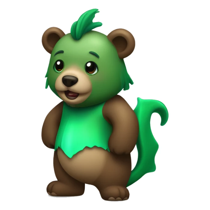 brown bear with green merman tailfin instead of hind legs (merbear) sticker