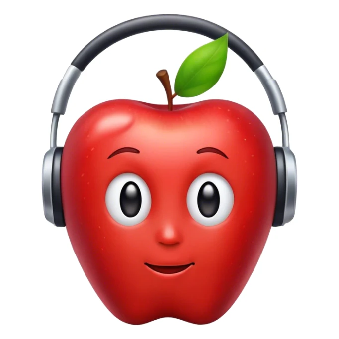 A red apple listening to music sticker