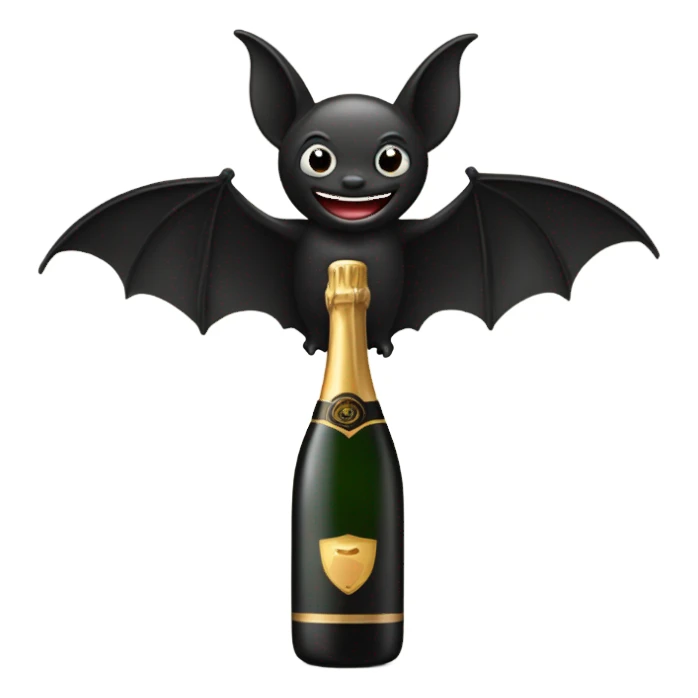 Black bat opening black bottle of champagne sticker