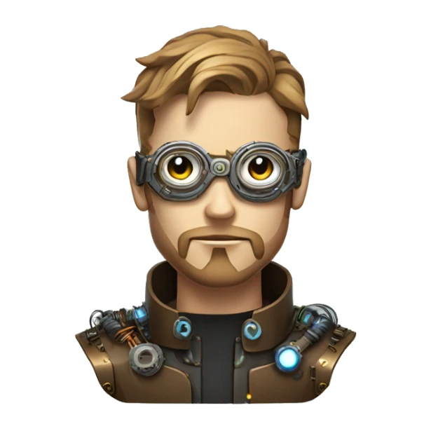 Male cyborg head with light brown hair, light brown beard, steampunk glasses, circuits, wires  sticker
