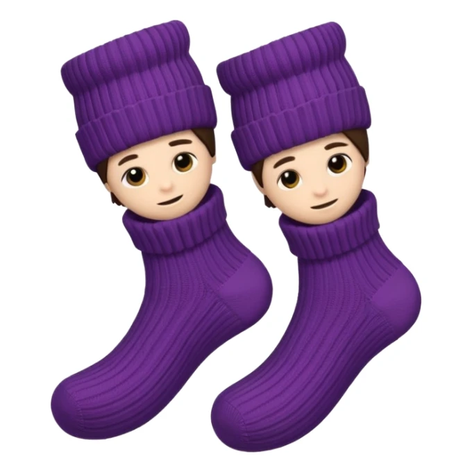 A 3D cartoon pair of cozy knitted socks with ribbed pattern and soft texture, folded neatly, Memoji-style rendering. sticker