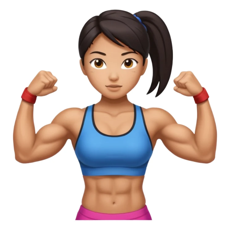 asian girl flexing extremely muscular body sticker