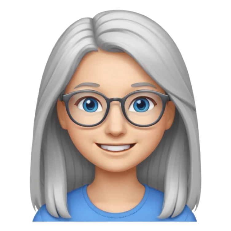 Long Grey haired emoji with blue eyes and glasses female young  sticker