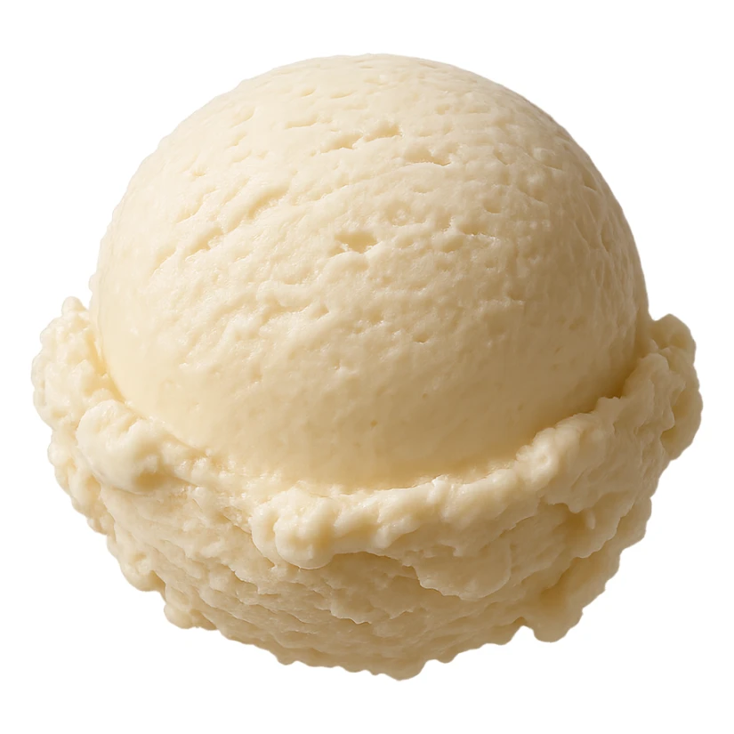 single vanilla ice cream scoop, realistic, creamy off-white, subtle shine, no cone, transparent background sticker