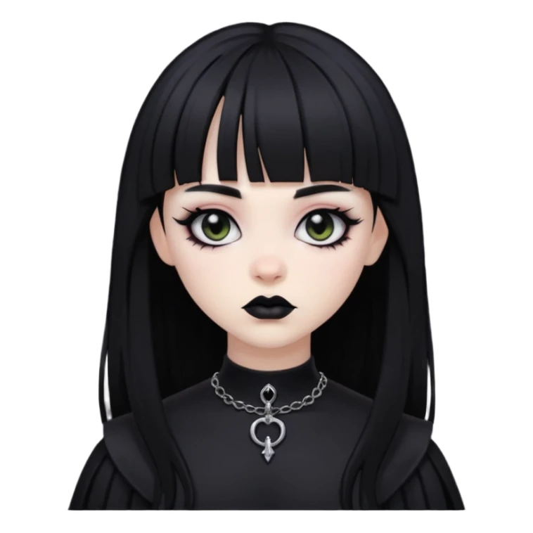 black goth with pale skin, dark makeup, black hair, with bangs sticker