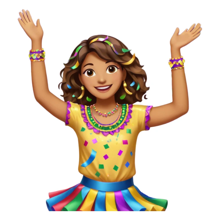 An energetic, celebratory emoji-style scene featuring a dancing figure surrounded by confetti, party streamers, and festive sparkles. Bright, colorful, joyful, and full of movement. sticker