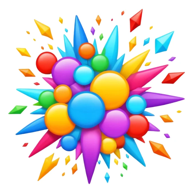 burst of random symbols and shapes, energetic sticker