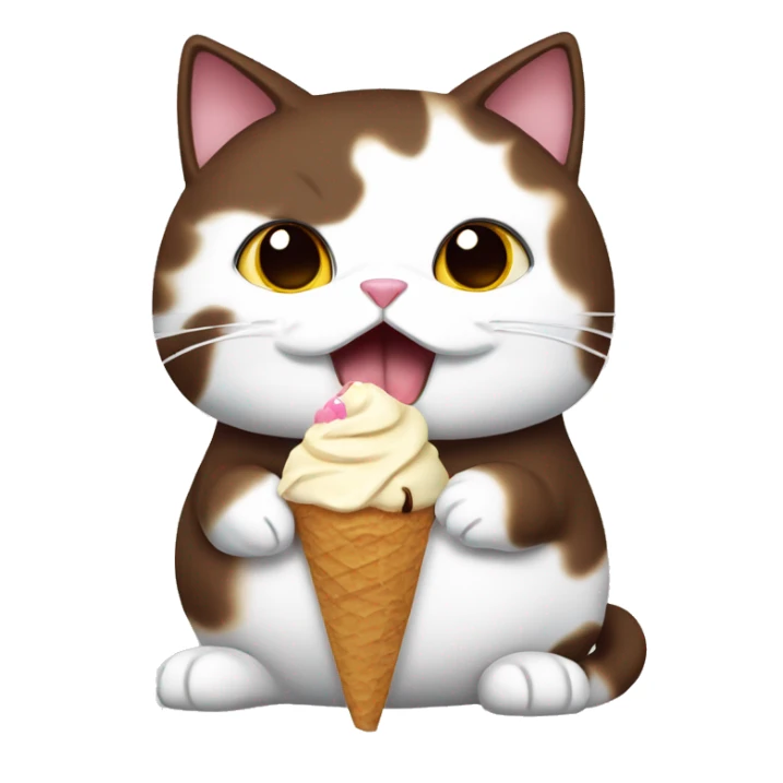 Fat calico cat eating chocolate icecream sticker