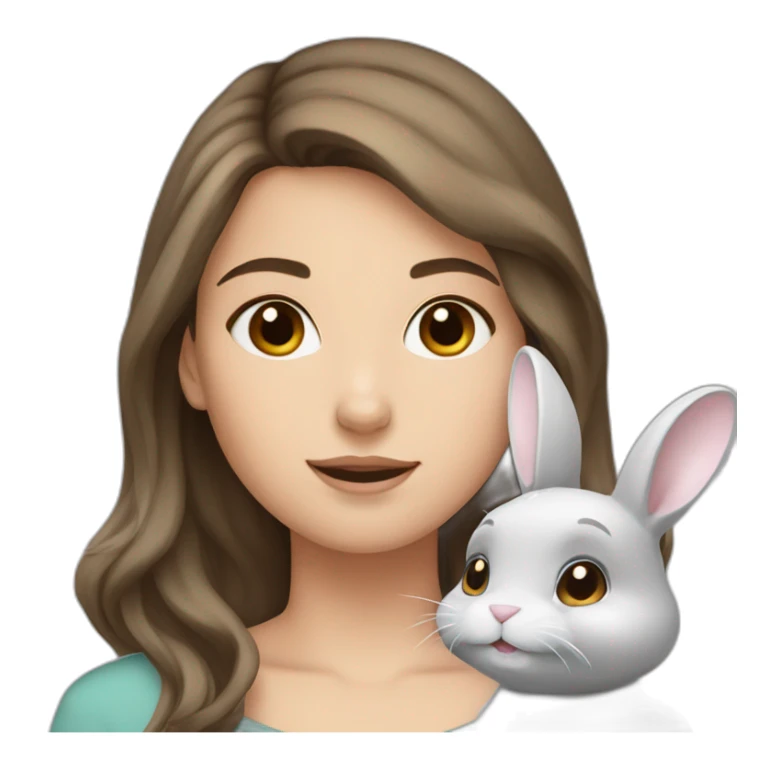White Girl brown hair anD two Grey bunnies sticker